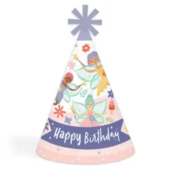 Big Dot of Happiness Let&rsquo;s Be Fairies - Cone Happy Birthday Party Hats for Kids and Adults - Set of 8 (Standard Size)