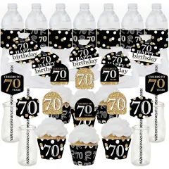 Big Dot of Happiness Adult 70th Birthday - Gold - Birthday Party Favors and Cupcake Kit - Fabulous Favor Party Pack - 100 Pieces