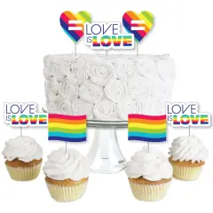Big Dot of Happiness Love is Love - Pride - Dessert Cupcake Toppers - Rainbow Party Clear Treat Picks - Set of 24
