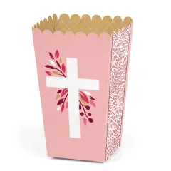 Big Dot of Happiness Pink Elegant Cross - Girl Religious Party Favor Popcorn Treat Boxes - Set of 12
