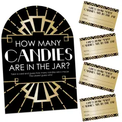 Big Dot of Happiness Roaring 20&rsquo;s - How Many Candies 1920s Art Deco Jazz Party Game - 1 Stand and 40 Cards - Candy Guessing Game