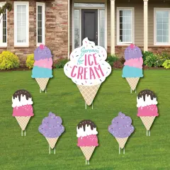 Big Dot of Happiness Scoop Up The Fun - Ice Cream - Yard Sign and Outdoor Lawn Decorations - Sprinkles Party Yard Signs - Set of 8