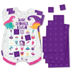 Big Dot of Happiness Roar Dinosaur Girl - Picture Bingo Cards and Markers - Dino Mite Trex Baby Shower Shaped Bingo Game - Set of 18