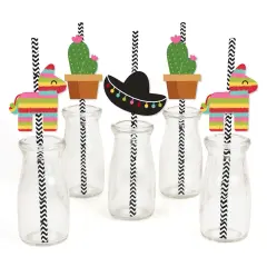 Big Dot of Happiness Let's Fiesta - Paper Straw Decor - Fiesta Party Striped Decorative Straws - Set of 24