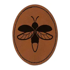 Flying Firefly Lightning Bug Round Iron-On Engraved Faux Leather Patch Applique - 2.5" Brown