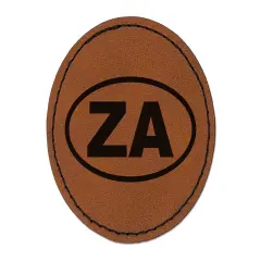 South Africa ZA Round Iron-On Engraved Faux Leather Patch Applique - 2.5" Brown