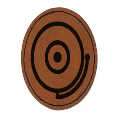 Fire Alarm Fireman Firefighter Round Iron-On Engraved Faux Leather Patch Applique - 2.5" Brown