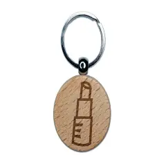 Lipstick Gloss Makeup Doodle Engraved Wood Round Keychain Tag Charm