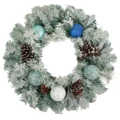 Northlight Flocked Pine with Ornaments Artificial Christmas Wreath - 24" - Unlit Blue