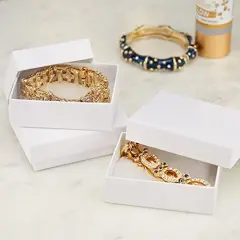 6 Pack Cotton Fill Cardboard Paper Jewelry Box Gift Case Size 3.08x2.3x1.1 Inches (White)