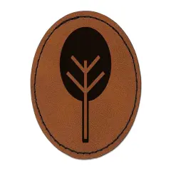 Cute Tree Round Iron-On Engraved Faux Leather Patch Applique - 2.5" Brown