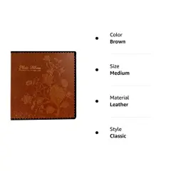 Photo Album Book, Family Album, Leather Cover, Holds 3x5, 4x6, 5x7, 6x8, 8x10 Photos (Brown)