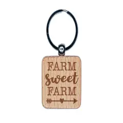 Farm Sweet Farm with Arrow and Heart Engraved Wood Square Keychain Tag Charm