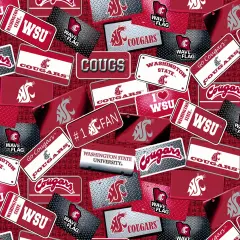 Sykel Enterprises-Washington State University Cotton Fabric-Washington State WSU Cougars License Plate Cotton Quilting Fabric