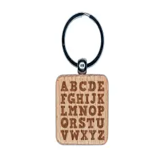 Alphabet Letters Engraved Wood Square Keychain Tag Charm
