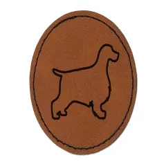 English Cocker Spaniel Dog Outline Round Iron-On Engraved Faux Leather Patch Applique - 2.5" Brown