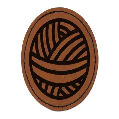 Crafty Ball of Yarn Crocheting Knitting Crafts Round Iron-On Engraved Faux Leather Patch Applique - 2.5" Brown