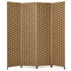 4 Panel Folding Privacy Partition Room Divider with Rustproof Hinge-Yellow