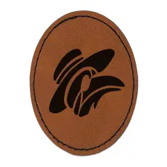 Plague Doctor Crow Raven Mask with Hat Round Iron-On Engraved Faux Leather Patch Applique - 2.5" Brown