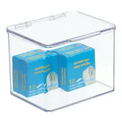 mDesign Plastic Home Office Storage Organizer Box with Hinged Lid