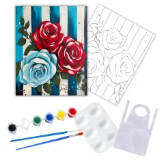 "Red and Blue Roses" DIY Canvas Art Kit, Adult Beginner, Acrylic Paint Size 11x14 inch