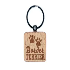 Border Terrier Dog Paw Prints Fun Text Engraved Wood Square Keychain Tag Charm