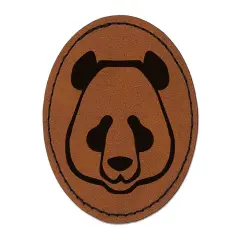 Panda Face Icon Round Iron-On Engraved Faux Leather Patch Applique - 2.5" Brown