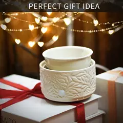Wax Melt Burner Ceramic 3-in-1 Oil Burner Electric Wax Melter Fragrance Warmer for Home Office Bedroom Aromatherapy Gift& D&eacute;cor (White Leaves)