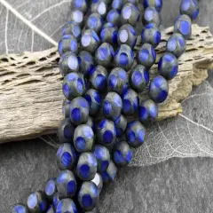 *15* 8mm Lapis Blue Travertine Window Cut Round Beads