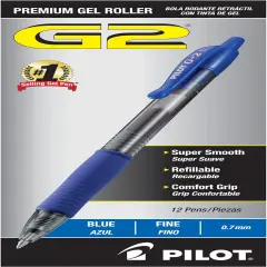 G2 Premium Refillable & Retractable Rolling Ball Gel Pens, Fine 0.7mm, Blue (31021)