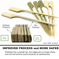 100 Pieces 10 inch Bamboo Paddle Picks Skewers for Shish Kabob，Fruit Kabobs，BBQ，Kitchen，Grilling，Barbeque Snacks.Wood pick More Size Choices 3.5''/ 4.7''/ 7''/ 10''