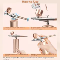 48PSI Airbrush Kit With Compressor - Rechargeable Cordless Non-Clogging High-Pressure Air Brush Set with 0.3mm Nozzle and Cleaning Brush Set for Nail Art, Makeup, Painting, Cake Decor