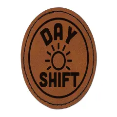 Day Shift Planning Round Iron-On Engraved Faux Leather Patch Applique - 2.5" Brown
