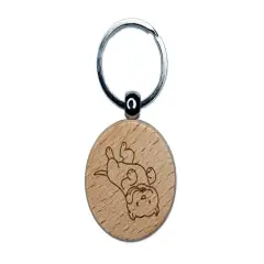 Pit Bull Laying on Back Dog Engraved Wood Round Keychain Tag Charm