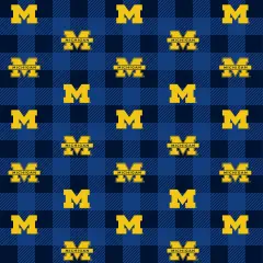 Sykel Enterprises-University of Michigan Fleece Fabric-Michigan Wolverines Buffalo Plaid Fleece Blanket Fabric-Sold by the yard