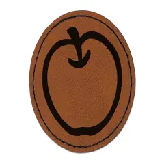 Whole Apple Fruit Round Iron-On Engraved Faux Leather Patch Applique - 2.5" Brown