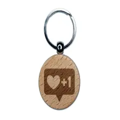 I Love this Bubble Heart Plus One 1 Engraved Wood Round Keychain Tag Charm
