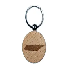 Tennessee State Silhouette Engraved Wood Round Keychain Tag Charm
