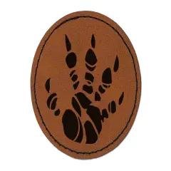 Dragon Claw Footprint Talon Round Iron-On Engraved Faux Leather Patch Applique - 2.5" Brown