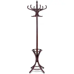 Wooden Freestanding Hat Coat Rack with Umbrella Stand Perfect for Any Room Brown