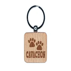 Cavachon Dog Paw Prints Fun Text Engraved Wood Square Keychain Tag Charm