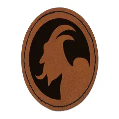 Krampus Profile Christmas Round Iron-On Engraved Faux Leather Patch Applique - 2.5" Brown