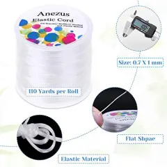 Stretchy String for Bracelets, Anezus Elastic String Jewelry Bead Cord with 2 Pieces Large Eye Beading Needles for Seed Beads, Pony Beads, Bracelets and Jewelry Making White