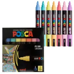 7 Pastel Posca Paint Markers, 5M Medium Posca Markers with Reversible Tips, Acrylic Paint Pens | Posca Pens for Art Supplies, Fabric Paint, Fabric Markers, Paint Pen, Art Markers