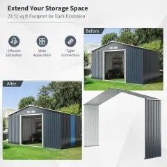 Outdoor Storage Shed Extension Kit for 11.2 Feet Shed-Gray