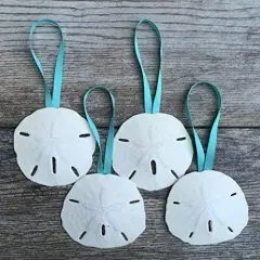 Sand Dollar Ornaments Natural Sand Dollars 3" with Aqua Ribbon Set of 4 Real Sand Dollars for Beach Wedding D&eacute;cor