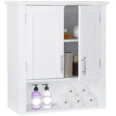 White Wall Cabinet 2-Door Hanging Storage Shelf Bathroom.