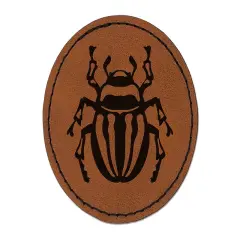 Round Striped Potato Beetle Bug Insect Round Iron-On Engraved Faux Leather Patch Applique - 2.5" Brown