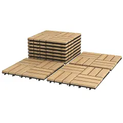 10 Pieces 12 x 12Inch Acacia WoodInterlocking Check Deck Tiles