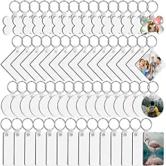 120 Pieces Sublimation Keychain Blanks Bulk, DIY MDF 4 Shape Sublimation Blank Keychain with Keyrings, unisex-adult Double-Sided Printed Heat Transfer Keychain, White